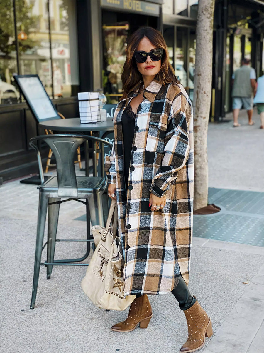 Woolen Plaid Trench Coat