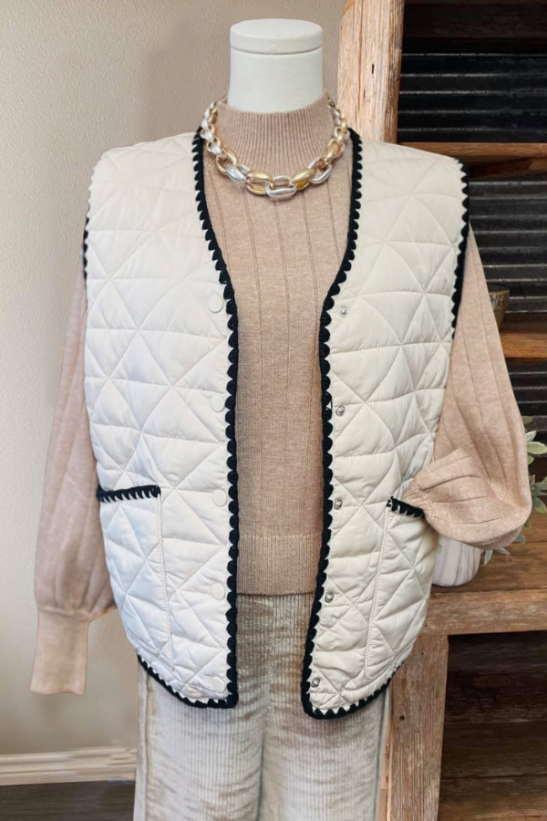 Wave Trim Quilted Vest