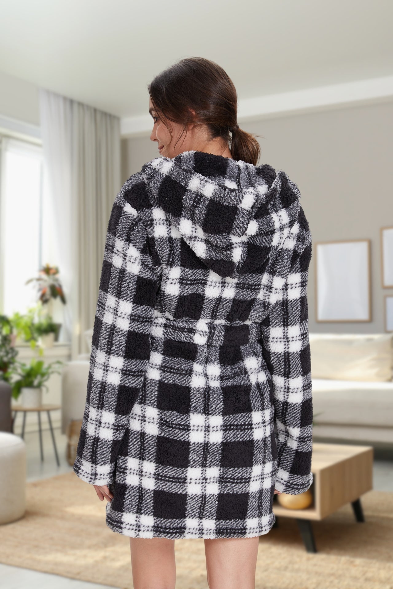 Plush Hooded Plaid Robe