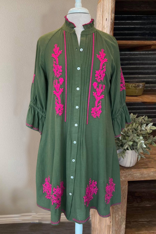 Floral Embroidered Flared Dress