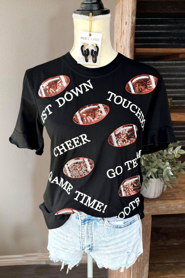 Sequined Football Cheer Up Tee