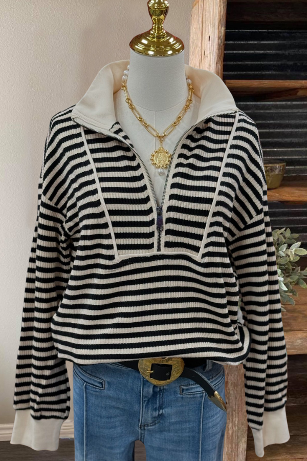 Striped Knit Half-Zip Sweater