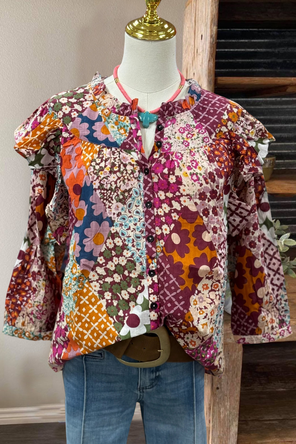 Mixed Floral Ruffle Blouse