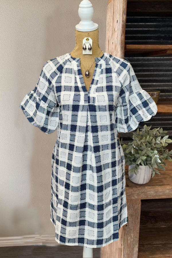 Tessa Checkered Puff Sleeve Dress