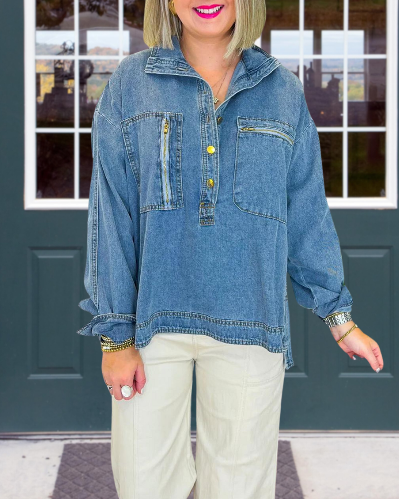 Denim Pockets Pullover