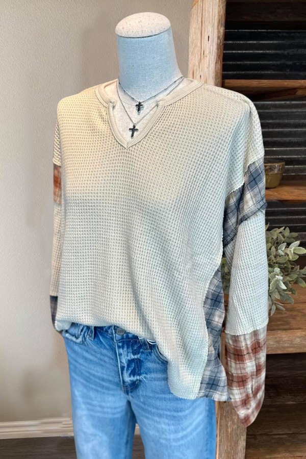 Plaid Waffle Knit Top