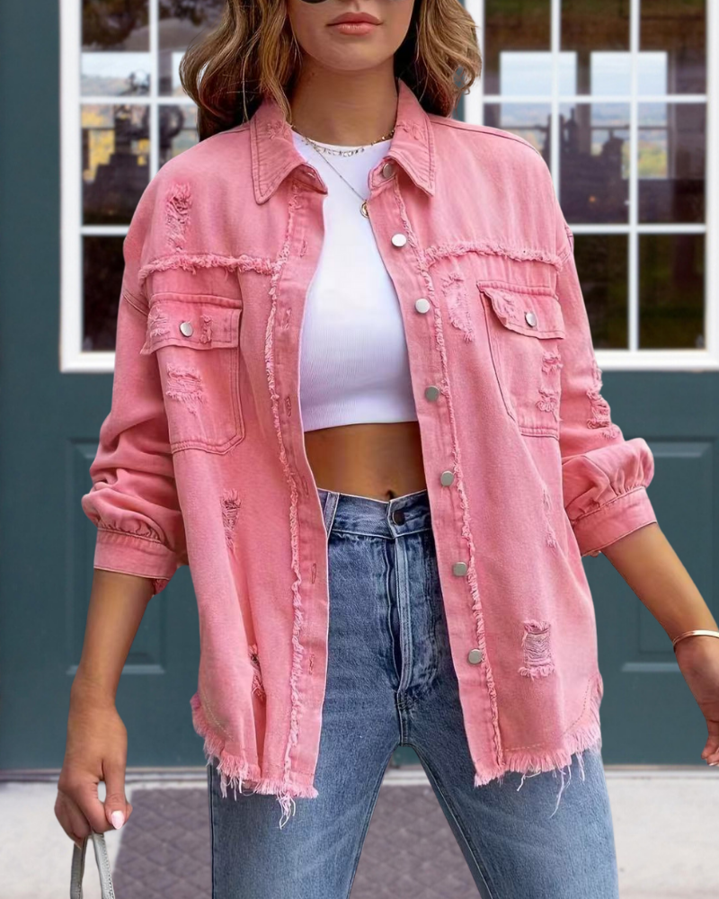 Trendy Ripped Raw Edge Jacket