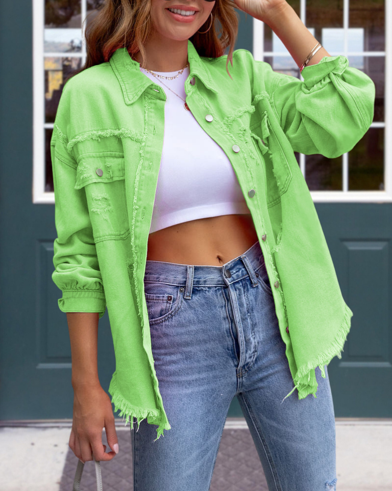 Trendy Ripped Raw Edge Jacket