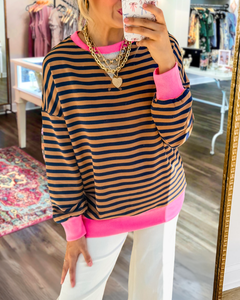 Color-blocked Striped Pullover