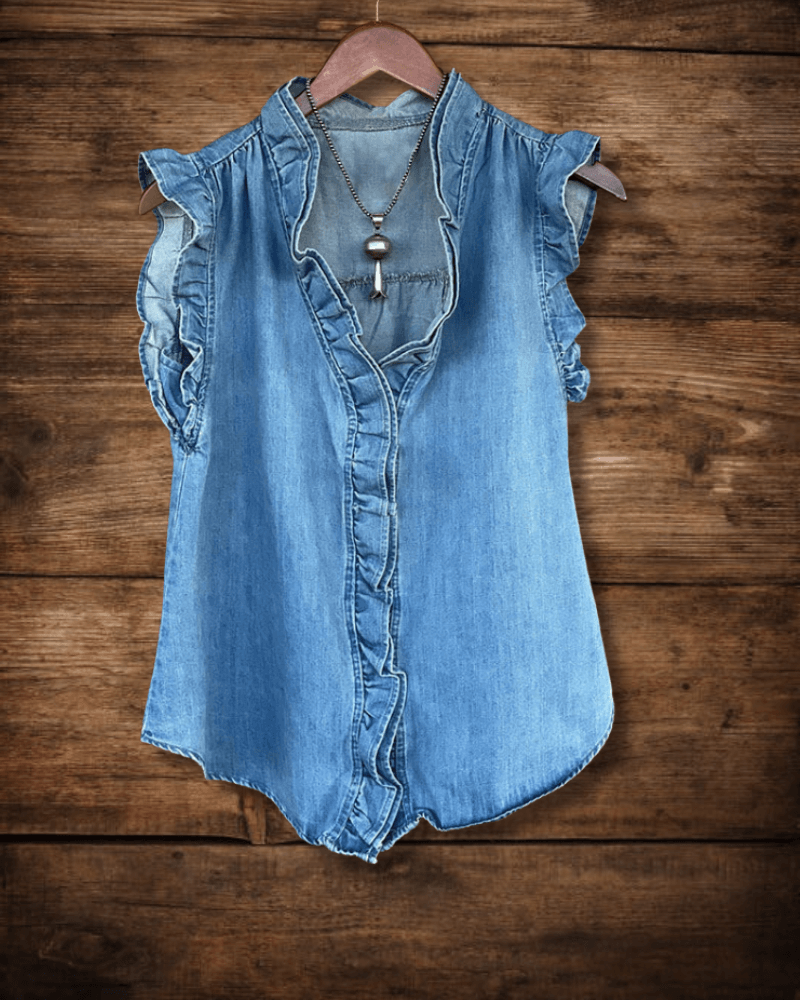 Casual Ruffle Denim V-Neck Vest