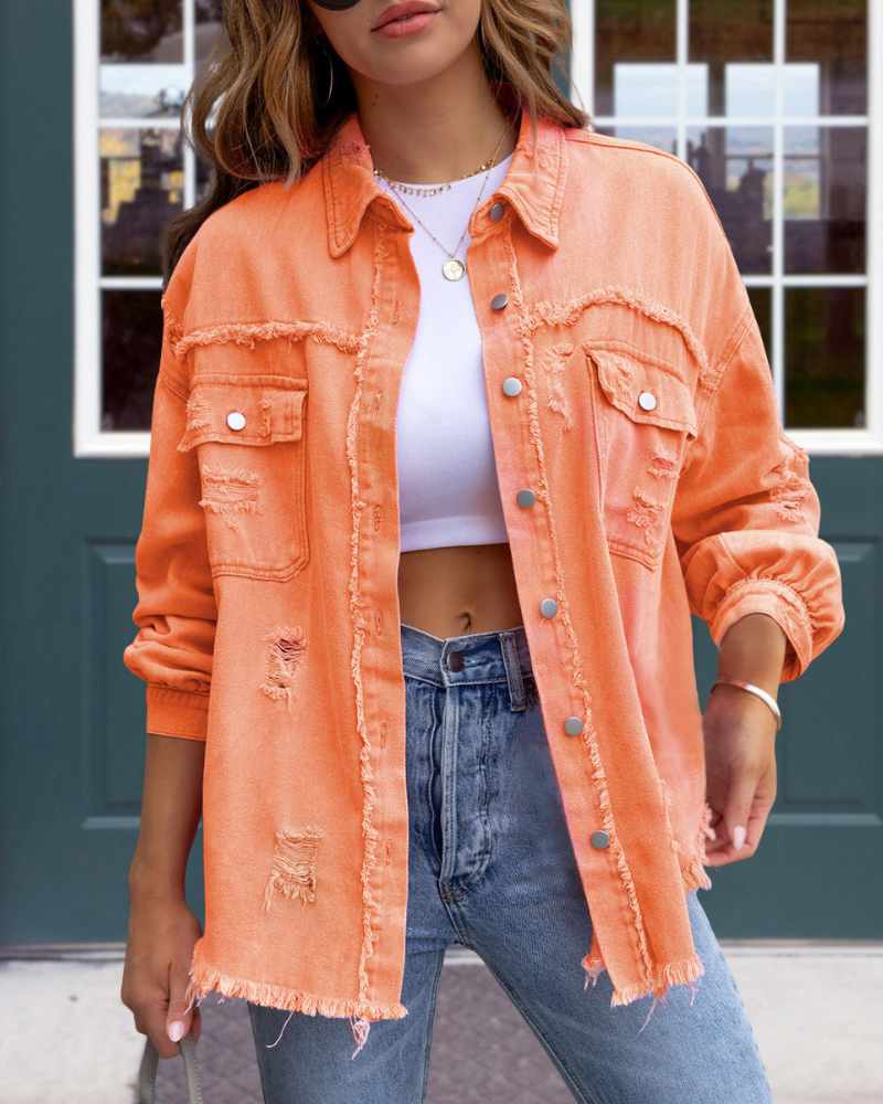 Trendy Ripped Raw Edge Jacket