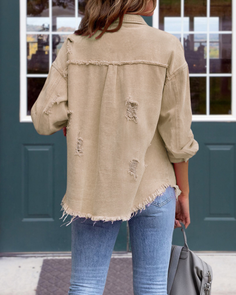 Trendy Ripped Raw Edge Jacket