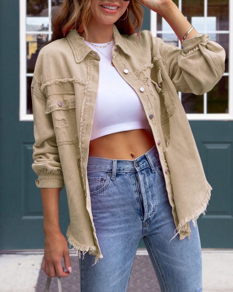 Trendy Ripped Raw Edge Jacket