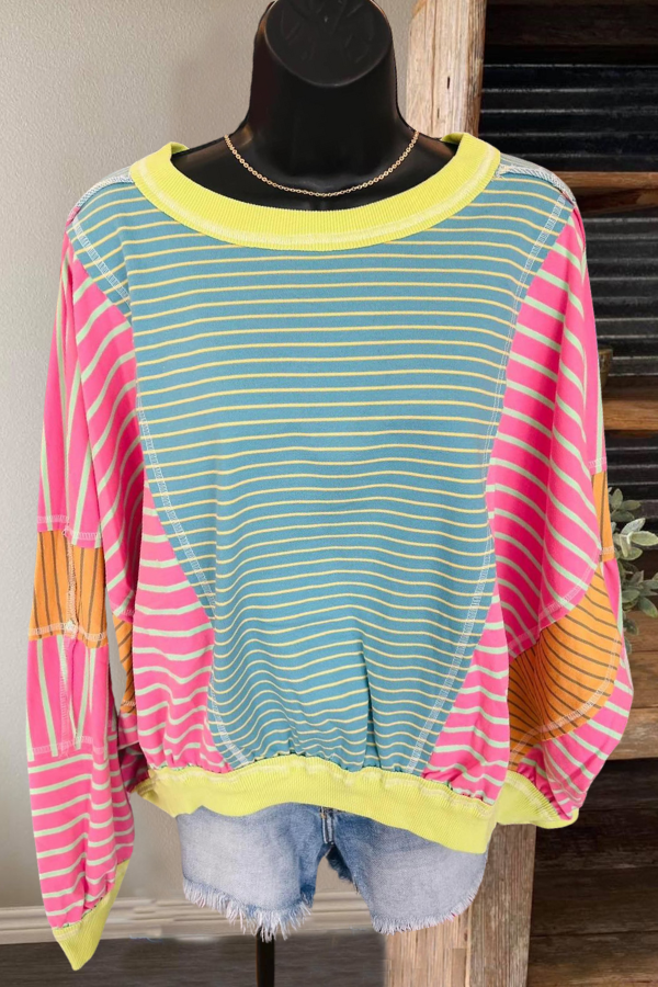 Cute Striped Patchwork Sweatshirt