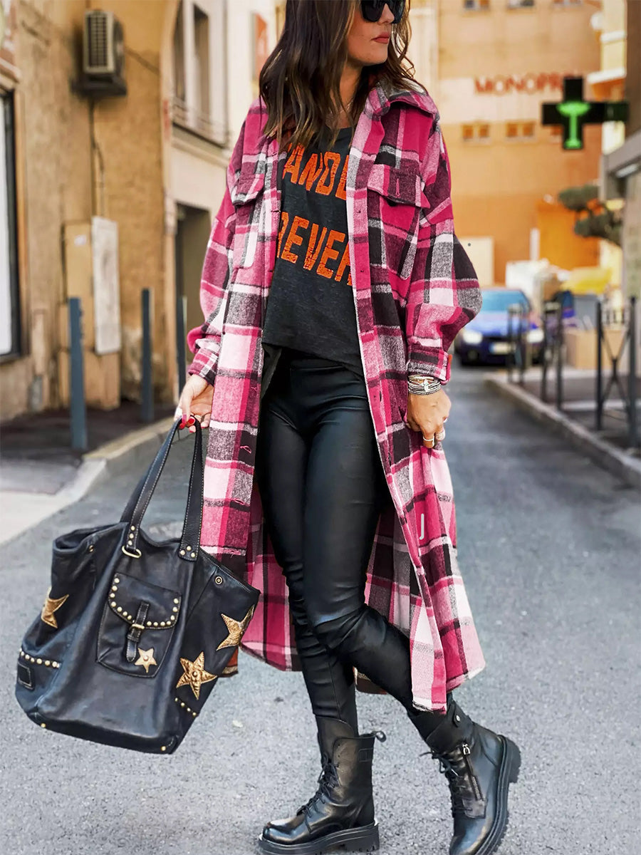 Woolen Plaid Trench Coat