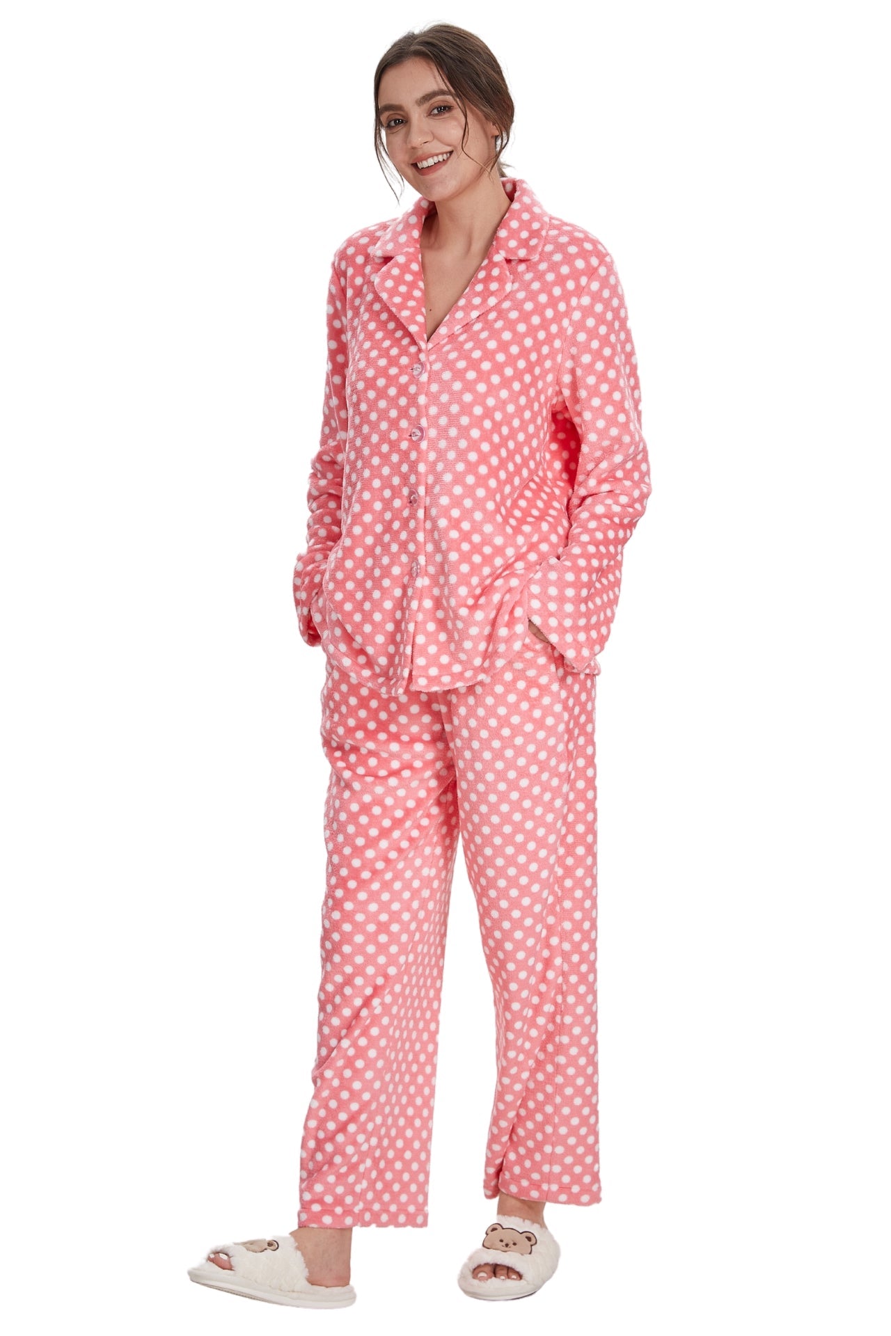 Plush Loungewear Pajama Set Dots Pattern