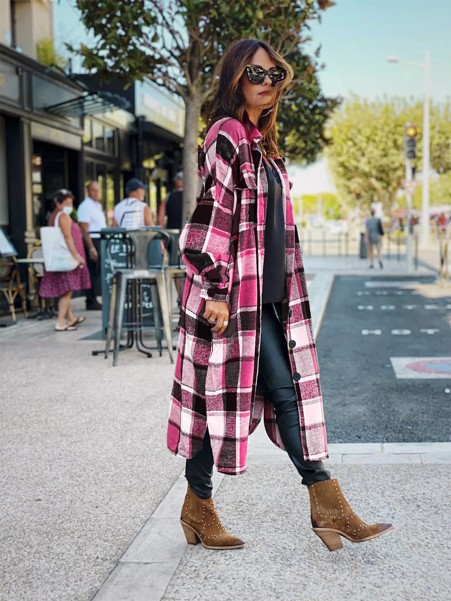 Woolen Plaid Trench Coat