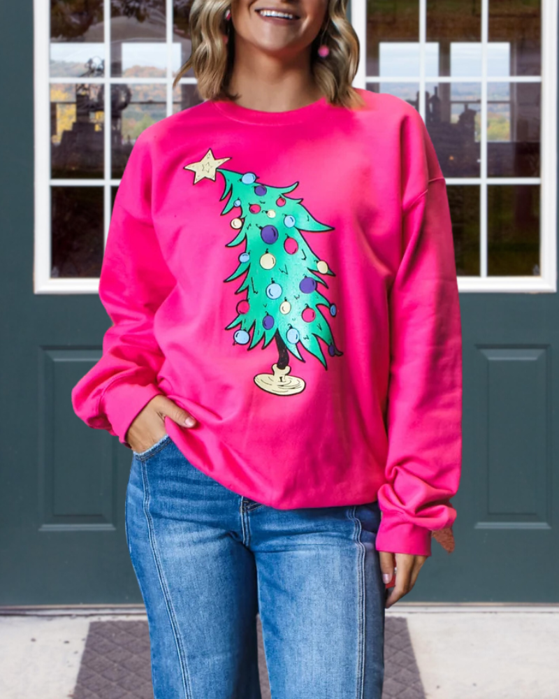 Christmas Tree Pattern Roundneck Sweatshirt