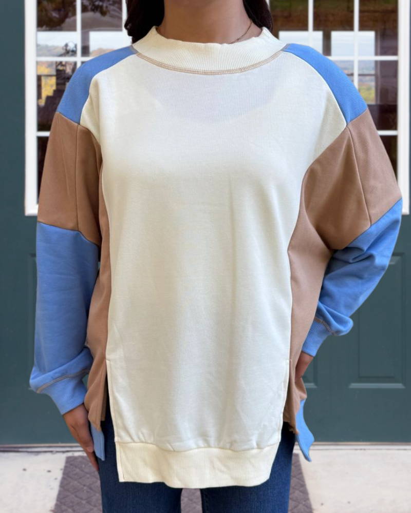 Colorblock Drop Shoulder Crewneck Sweatshirt