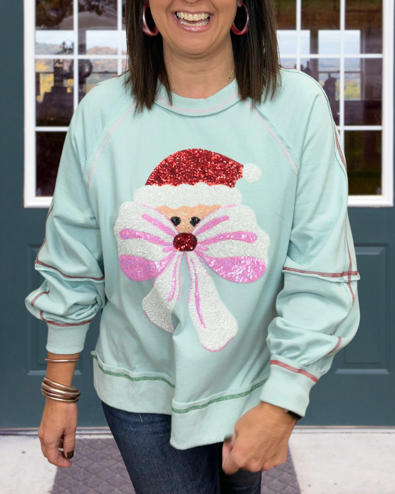 Cute Santa Claus Bow Sequined Sweatshirt