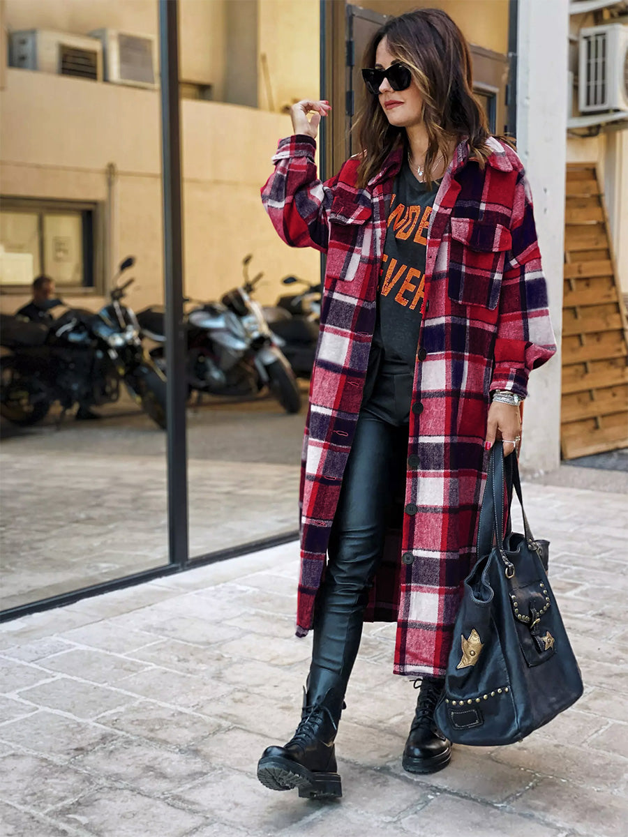 Woolen Plaid Trench Coat