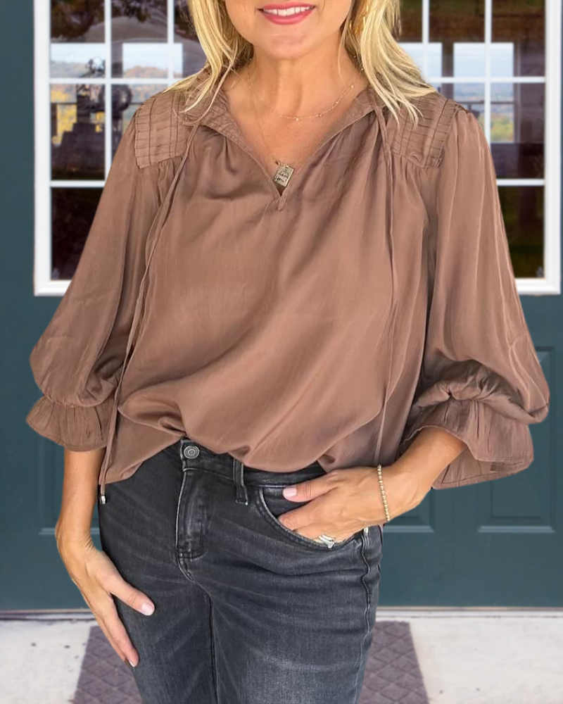 Drawstring Puff Sleeve Top