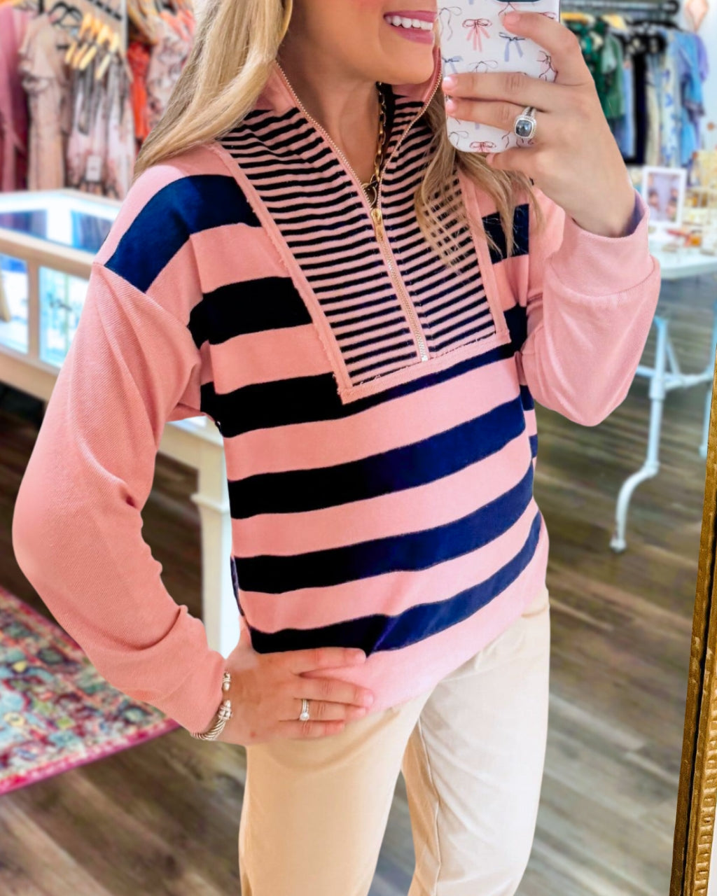 Terry Reverse Striped Pullover