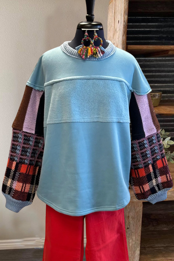 Vintage Patchwork Sleeve Sweatshirt