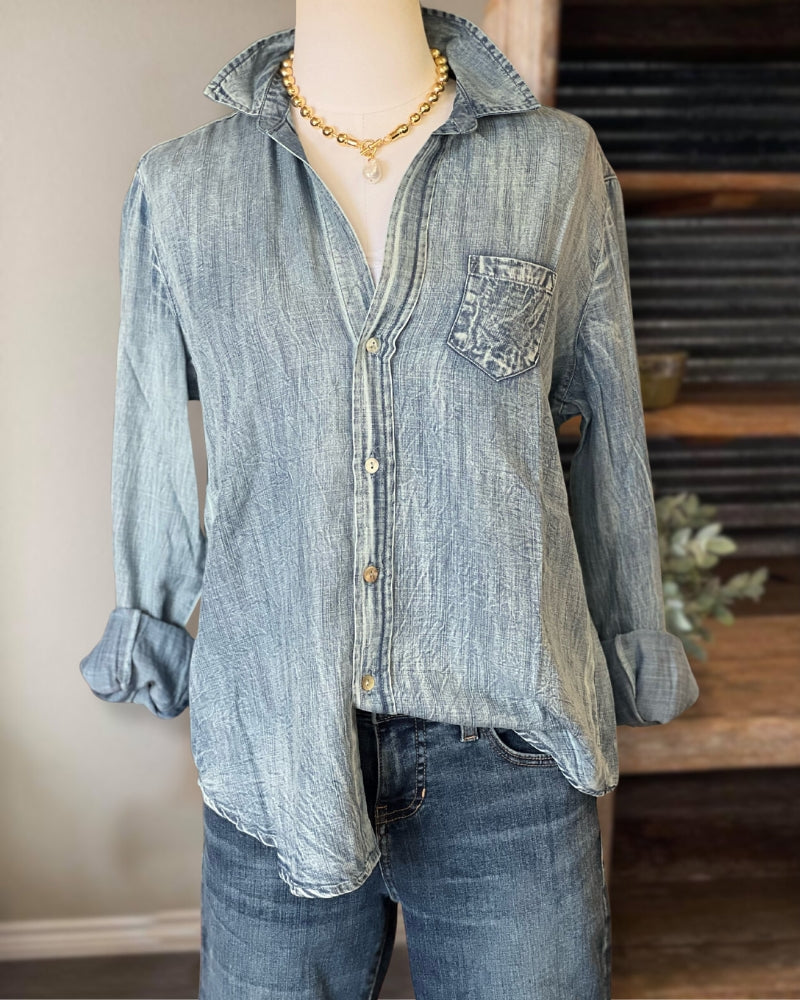 Floral Denim Washed Shirt