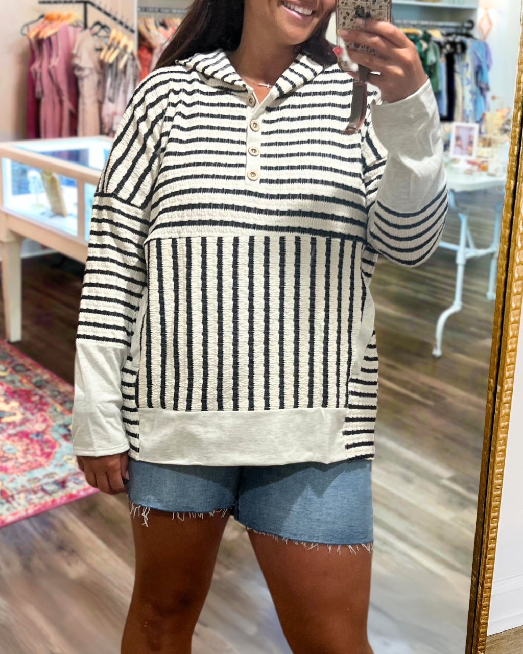 Textured Striped Oversized Hoodie