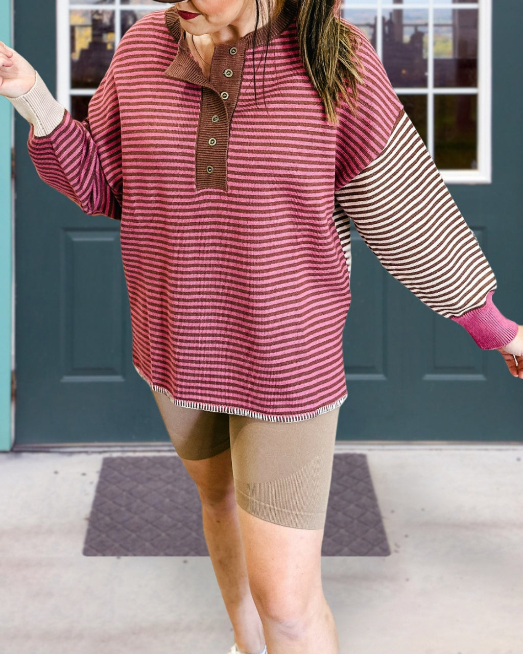 Dual Stripe Henley Pullover