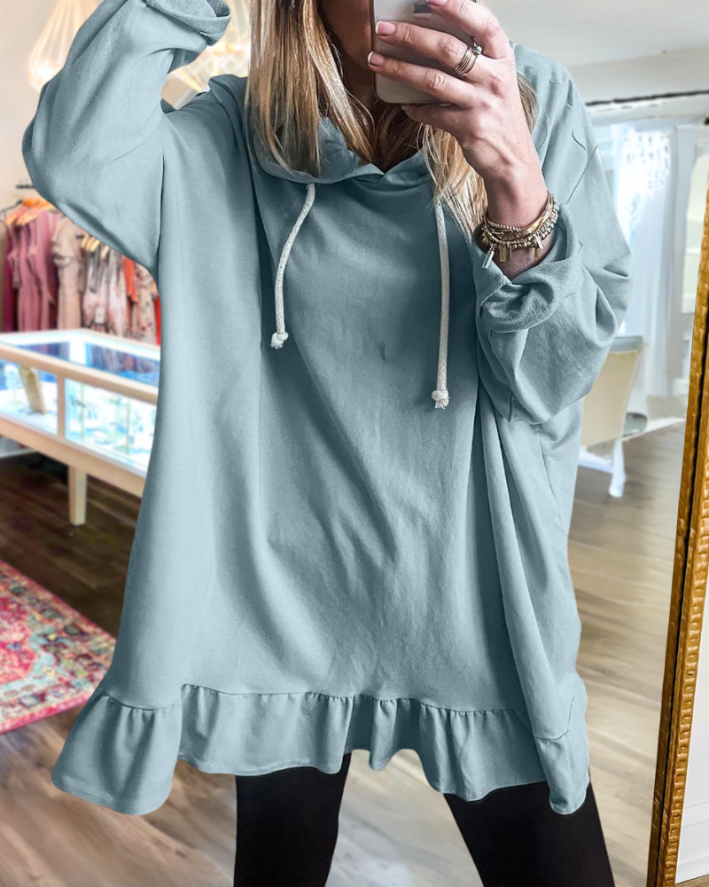 Ruffle Hem Basic Hoodie