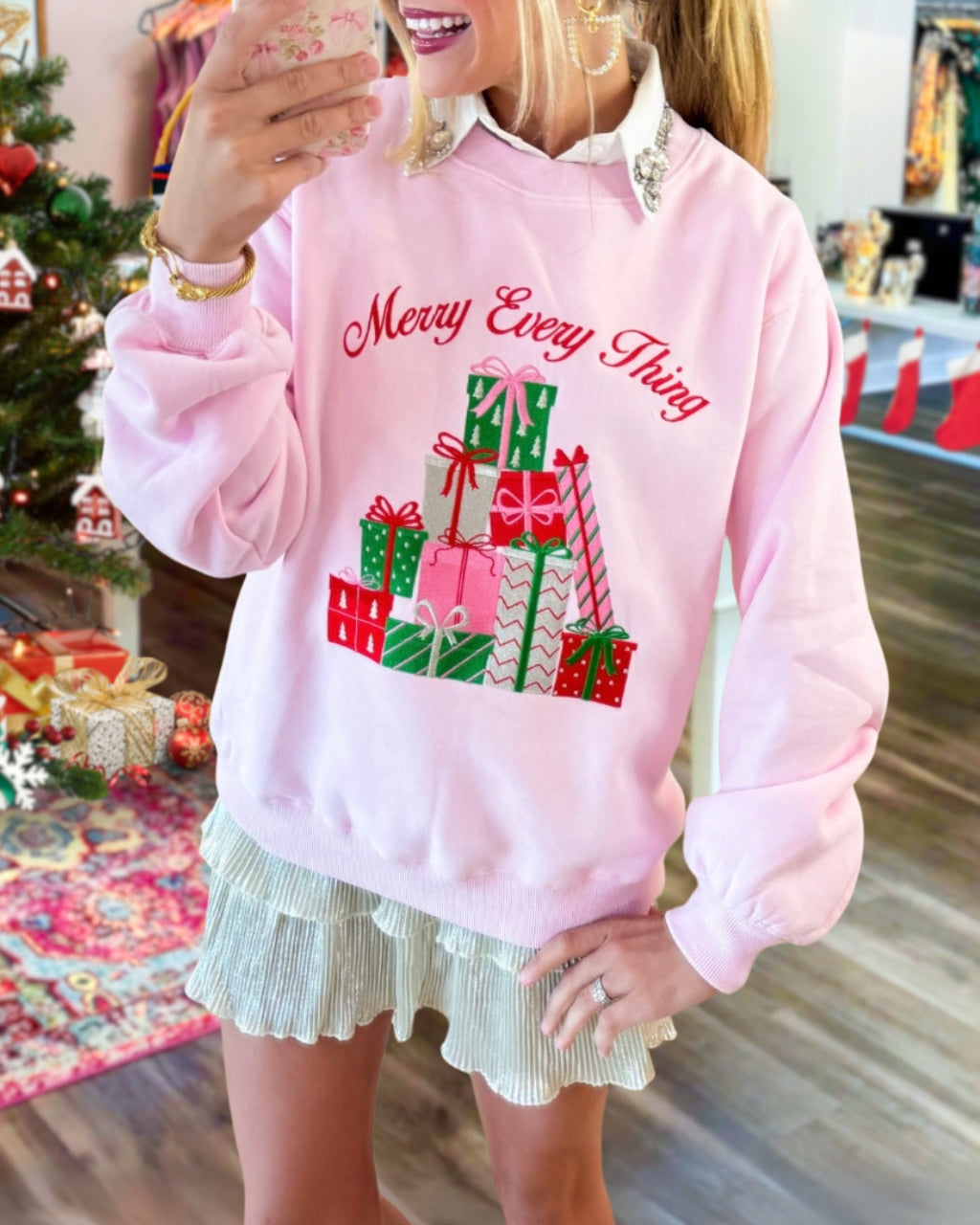 Merry Everything Gift Embroidered Pullover