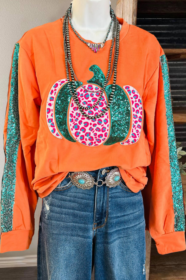 Funny Pumpkin Sequin Sweatshirt