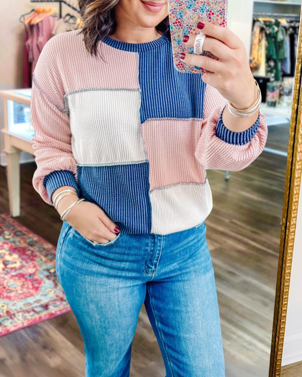 Ribbed Color Block Pullover