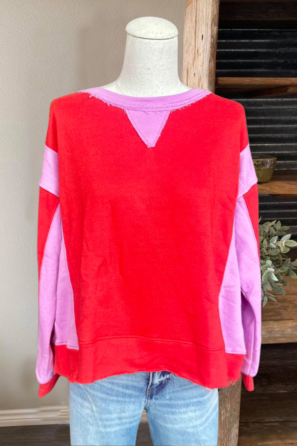 Color Block Sweatshirt-Red