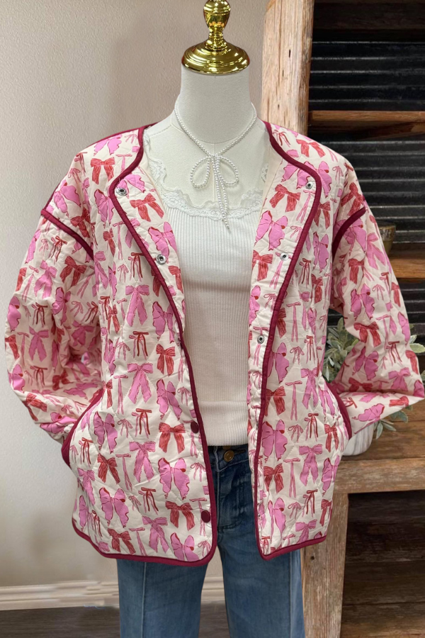 Bowknot Quilted Floral Jacket