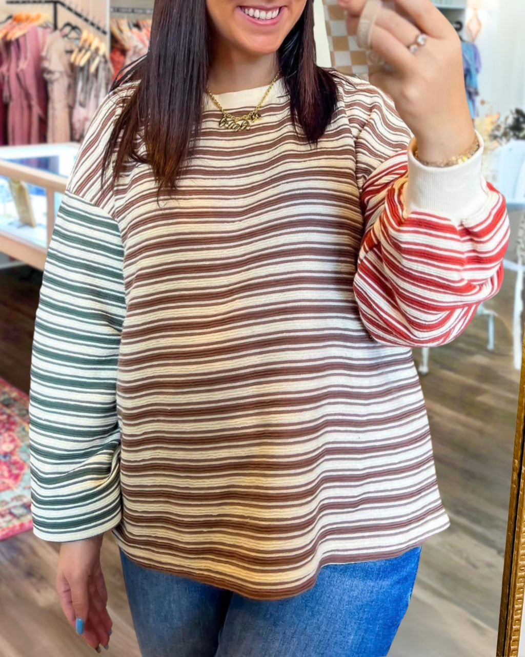 Tri-Color Striped Patch Sweatshirt