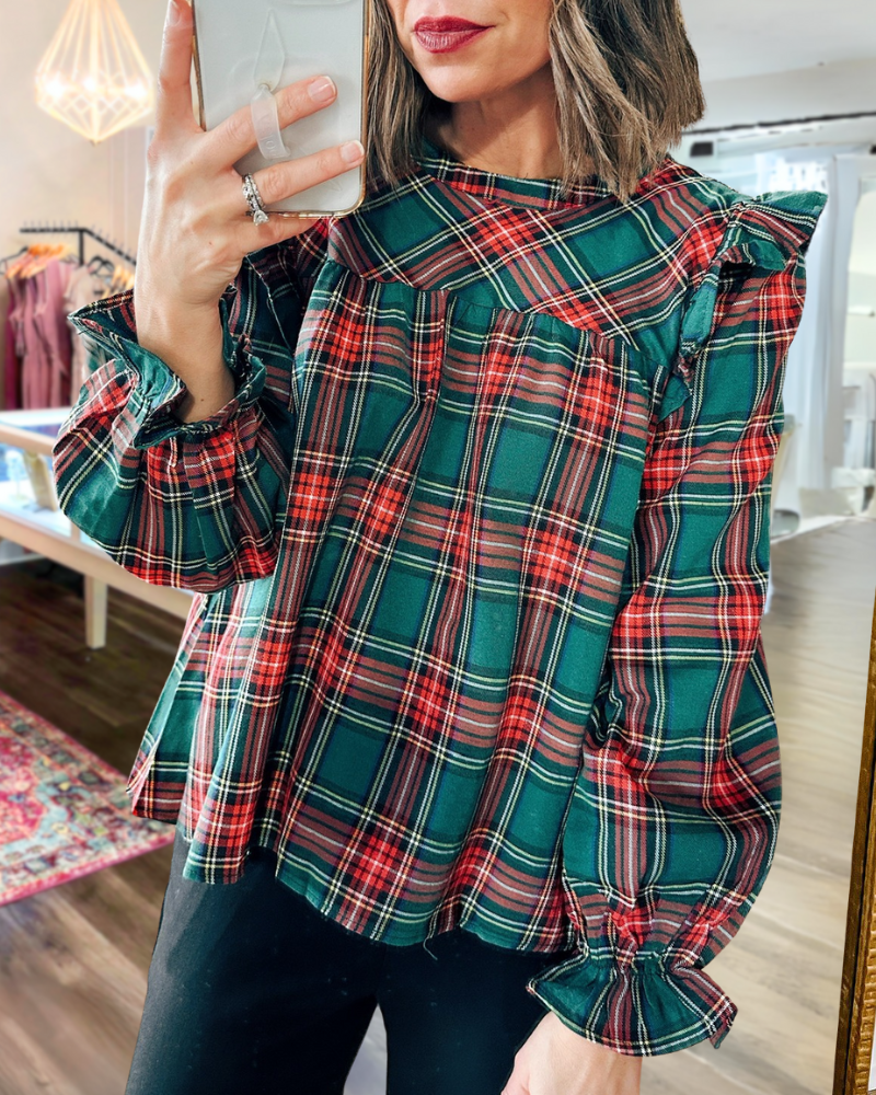 Plaid Ruffle Trim Top