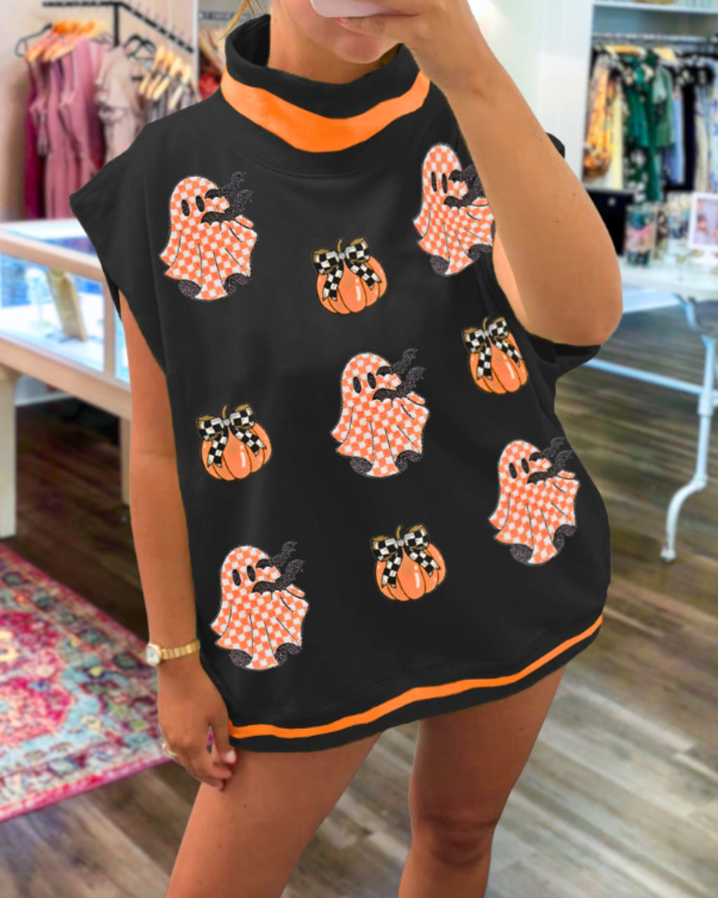 Playful Ghost Pumpkin Sequins Top