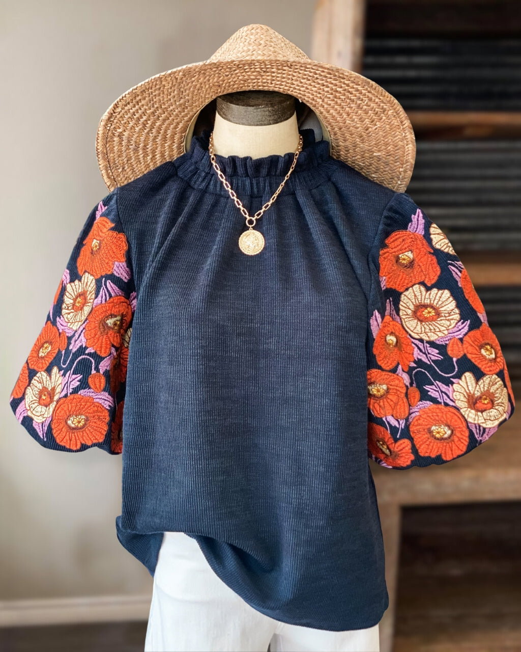 Embroidered Puff Sleeve Top