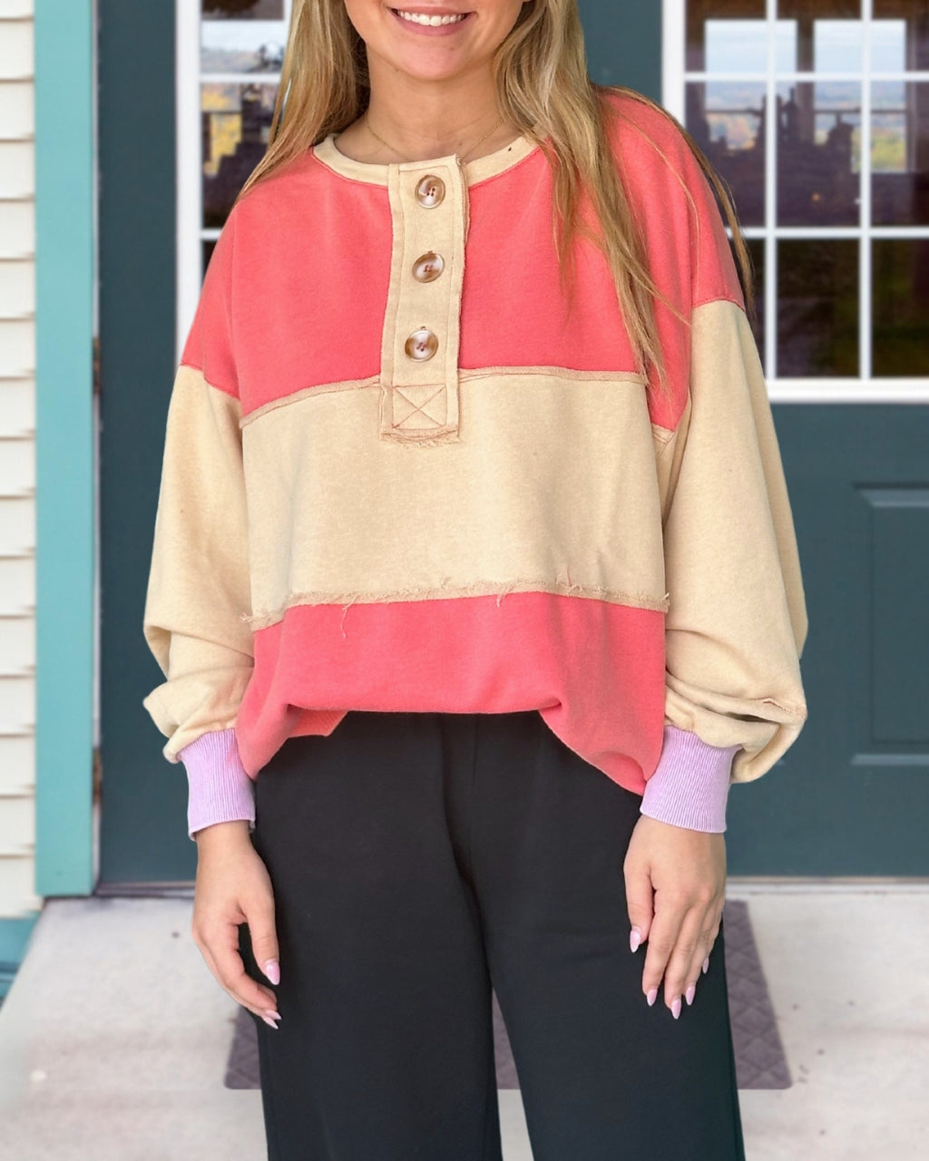 Balanced Color Henley Sweatshirt