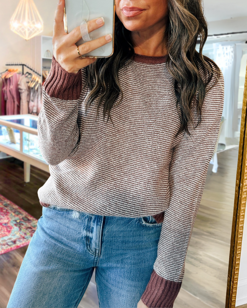 Striped Solid Trim Sweater