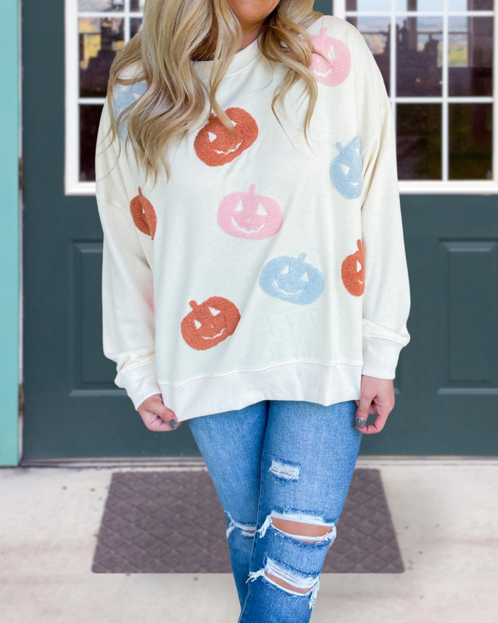 Pumpkin Plush Embroidered Sweatshirt