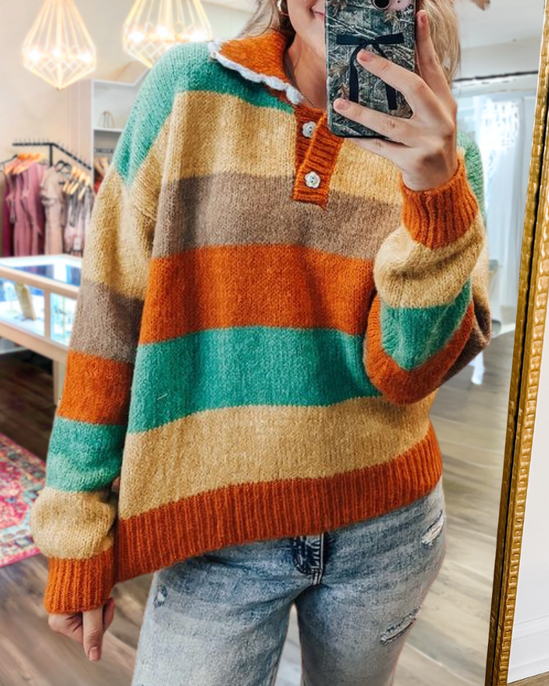 Vibrant Striped Polo Sweater