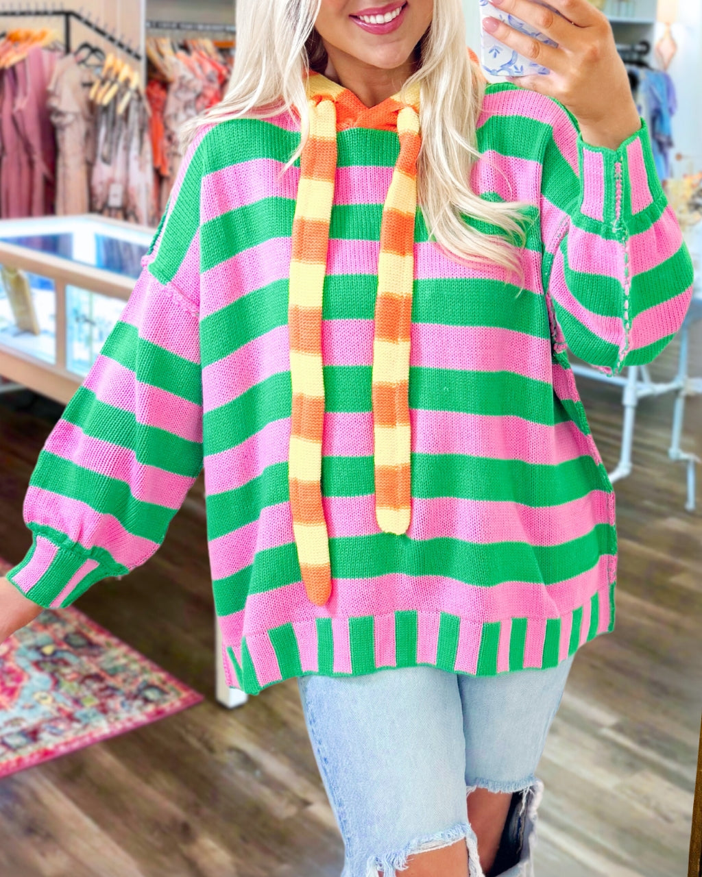 Vibrant Striped Hooded Sweater