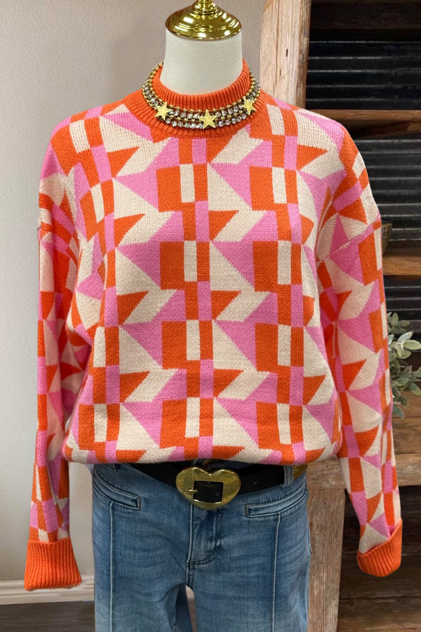 Abstract Geometric Turtleneck Sweater