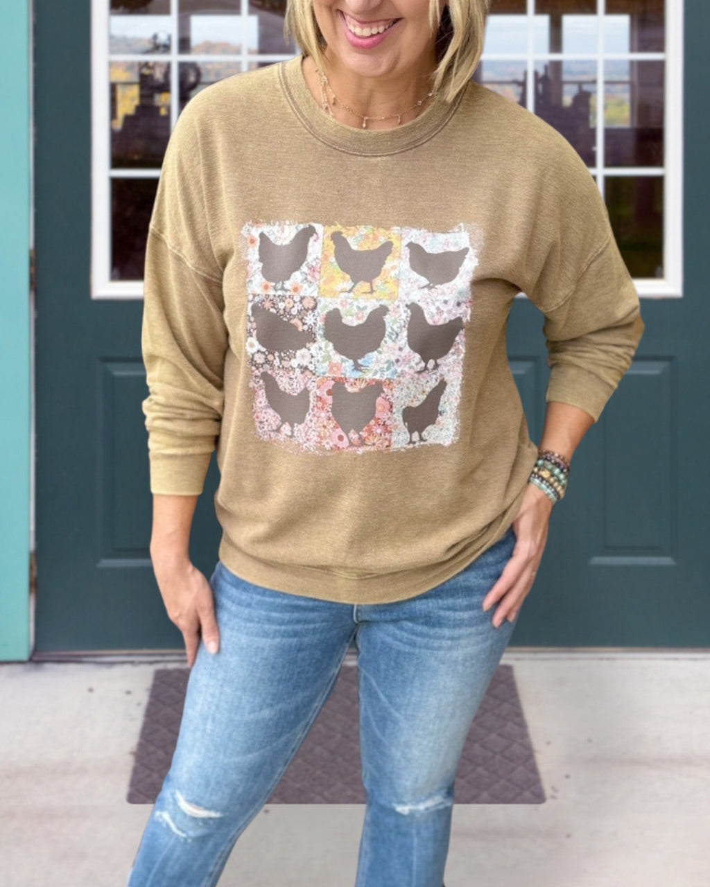 Chicken Print Washed Sweatshirts