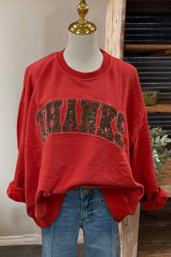 Oversized Thanks Sequin Sweatshirt