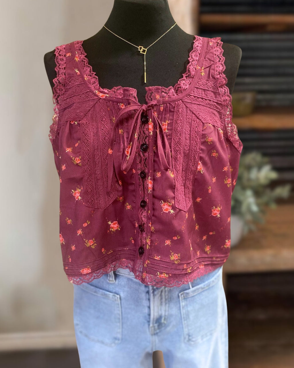 Retro Lace Floral Vest